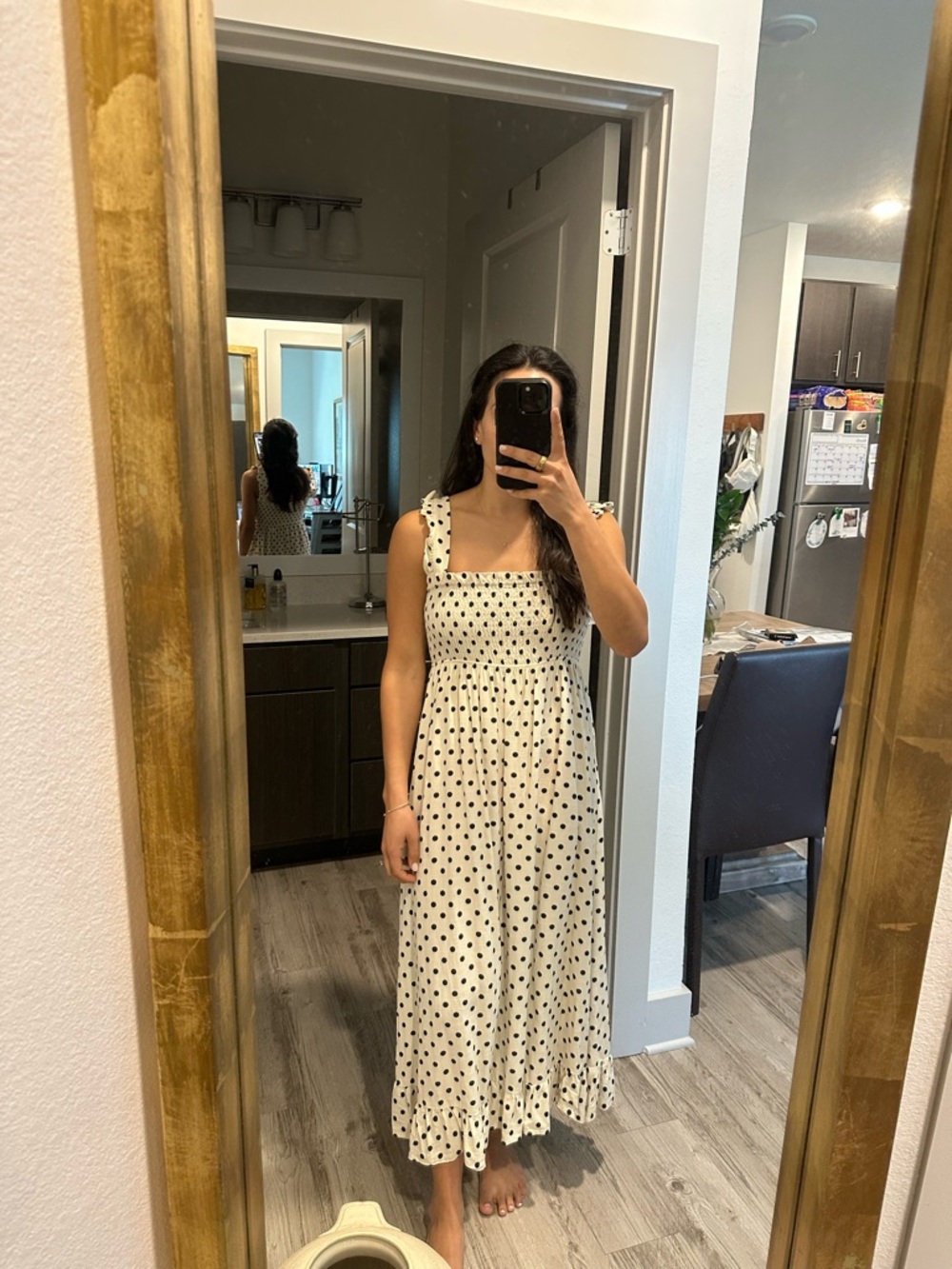 Zara Cream Maxi Dress with Black Polka Dots
